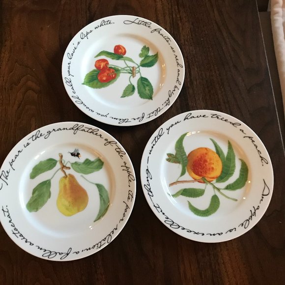 Williams Sonoma Orchard Suite Plates, Small, Set of Three Pear Peach Cherries - Picture 1 of 4